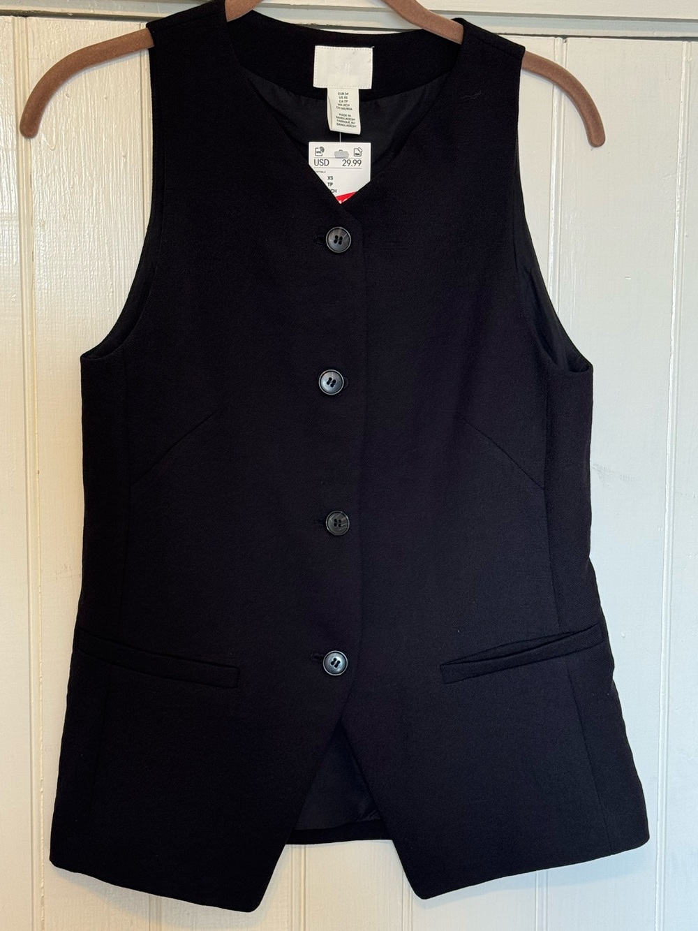 Black linen Button-Front Vest